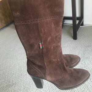 Gucci Women's Leather / Suede Script Logo Tall Knee Boots 317032